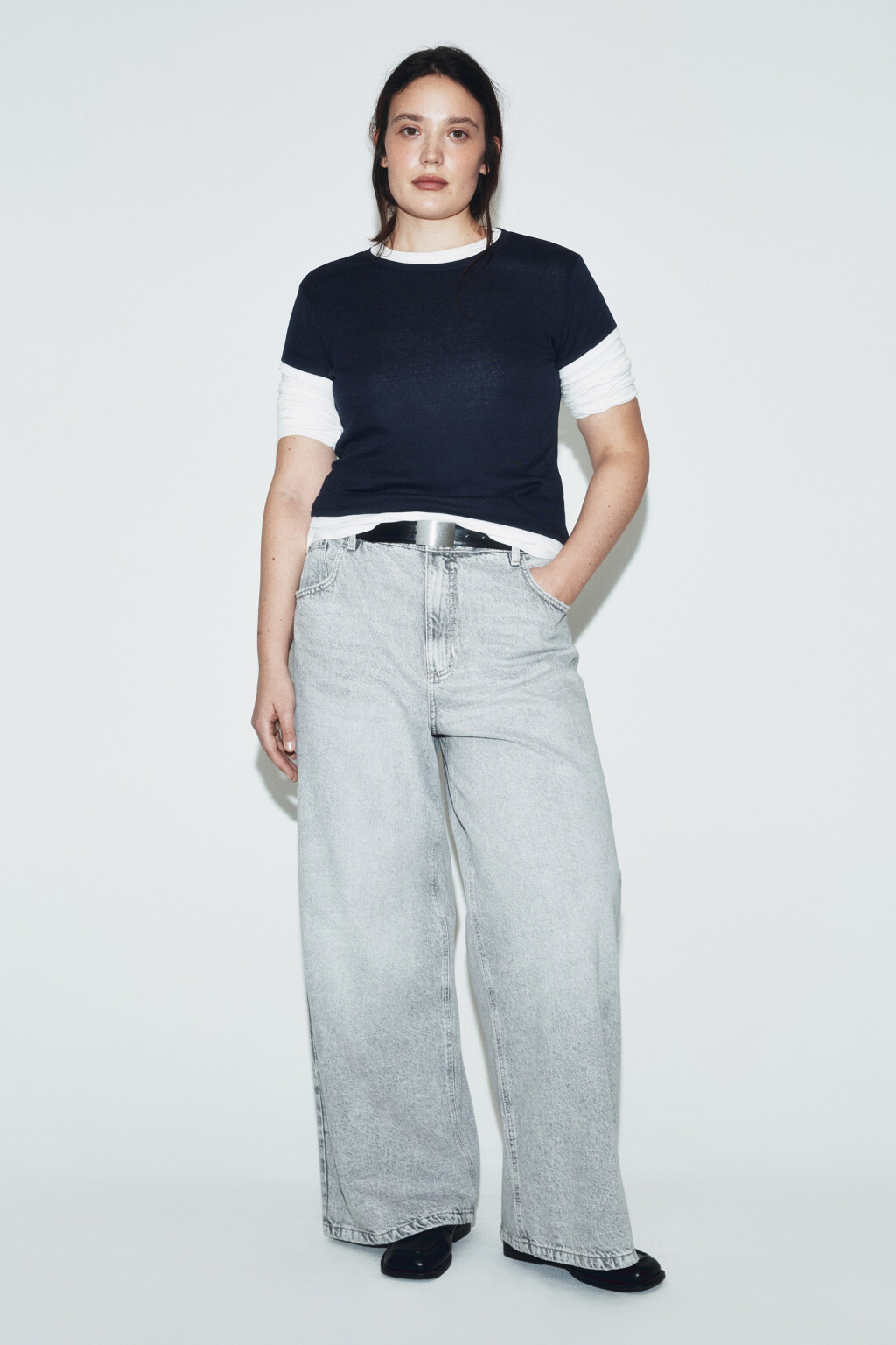 Джинсы широкие с высокой посадкой - цвет серый - 4