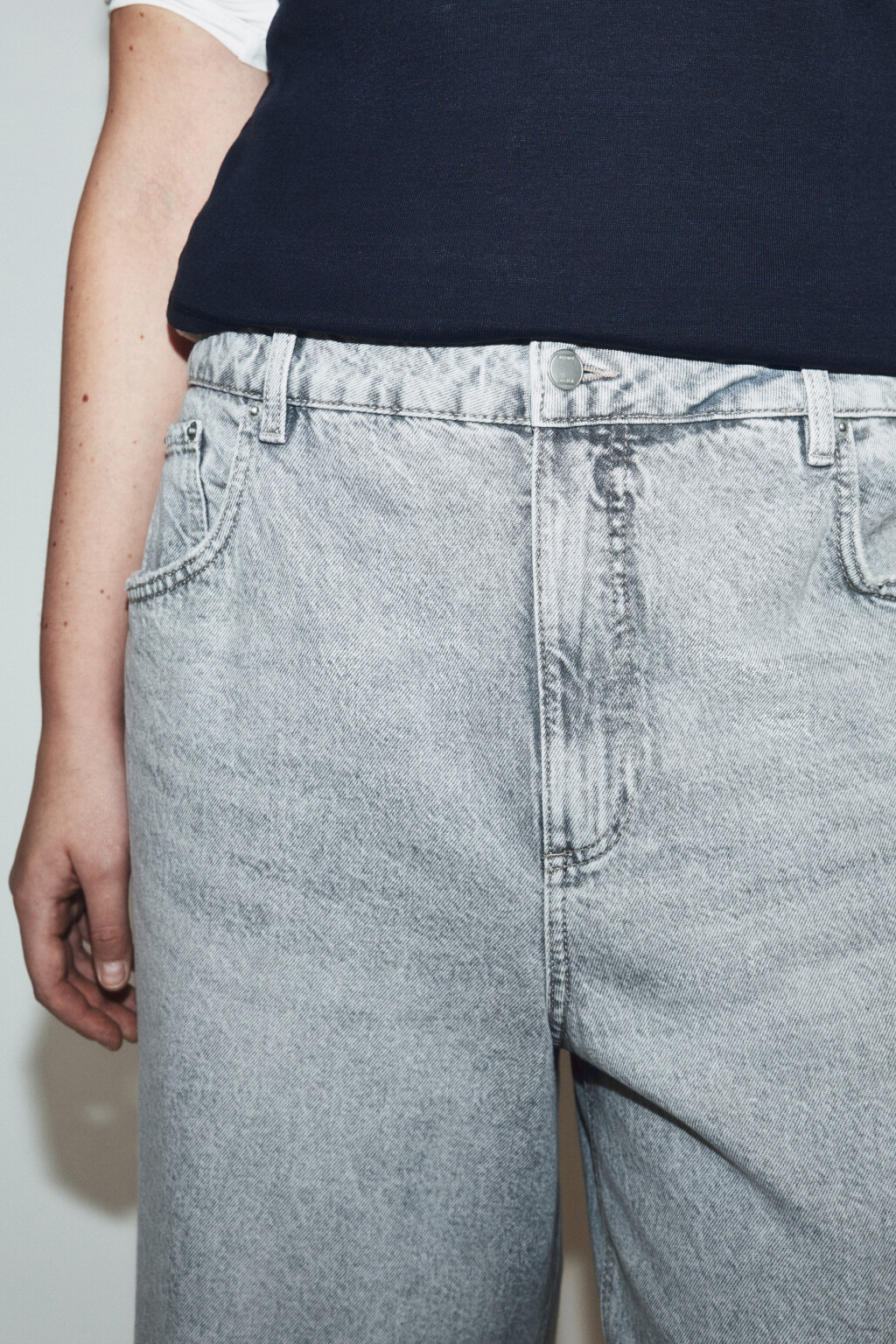 Джинсы широкие с высокой посадкой - цвет серый - 5