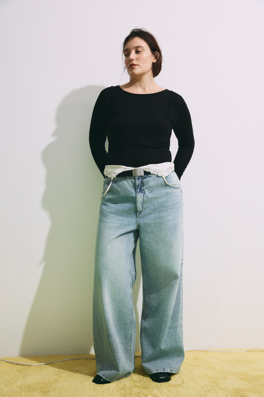 Джинсы широкие с высокой посадкой - цвет синий - 2