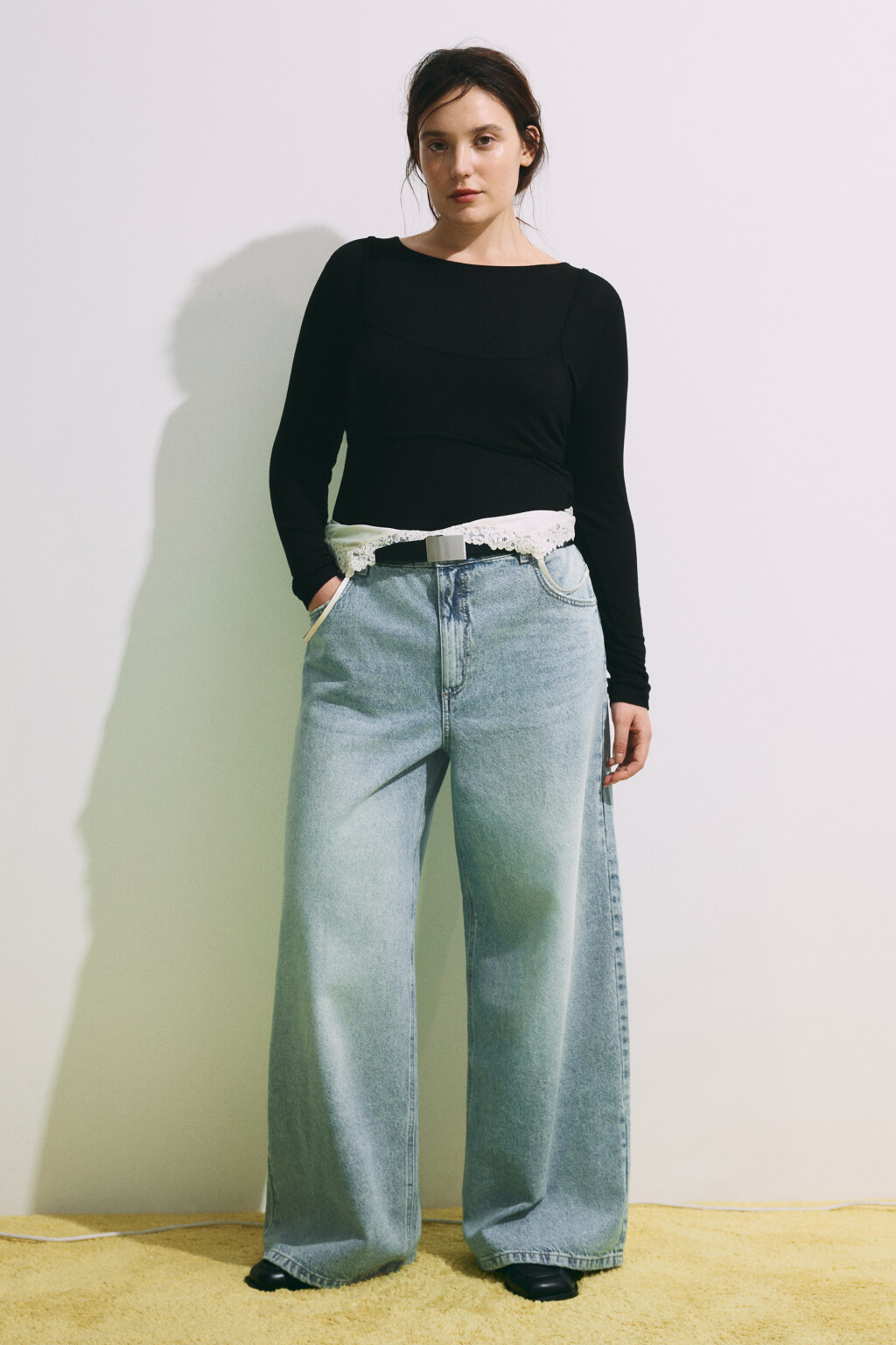 Джинсы широкие с высокой посадкой - цвет синий - 5