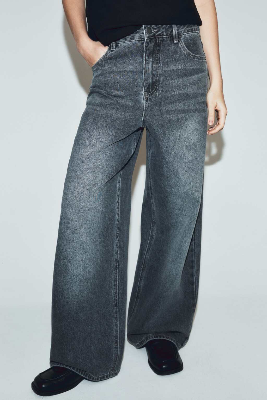 Джинсы baggy fit со средней посадкой - цвет серый - 1