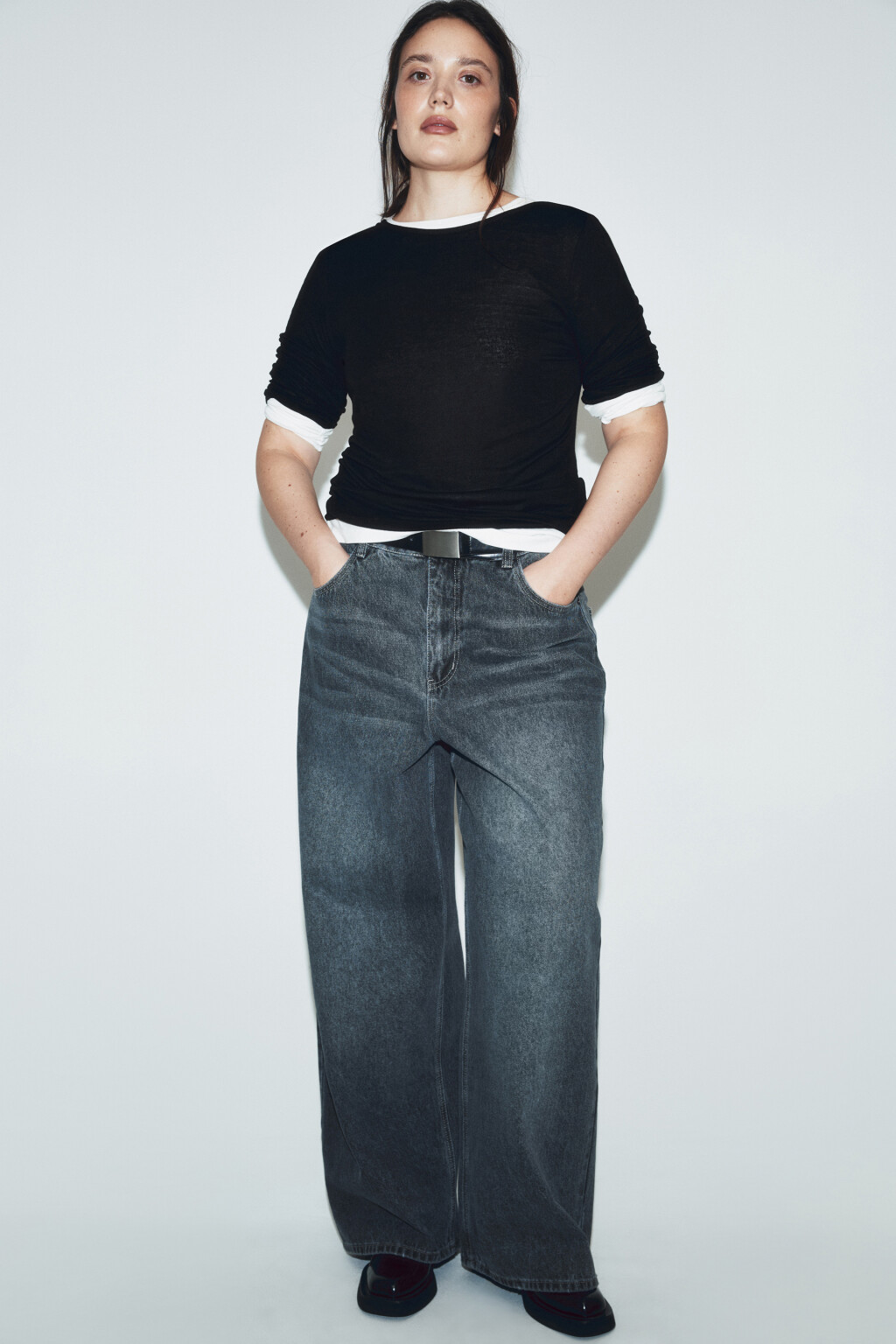 Джинсы baggy fit со средней посадкой - цвет серый - 1