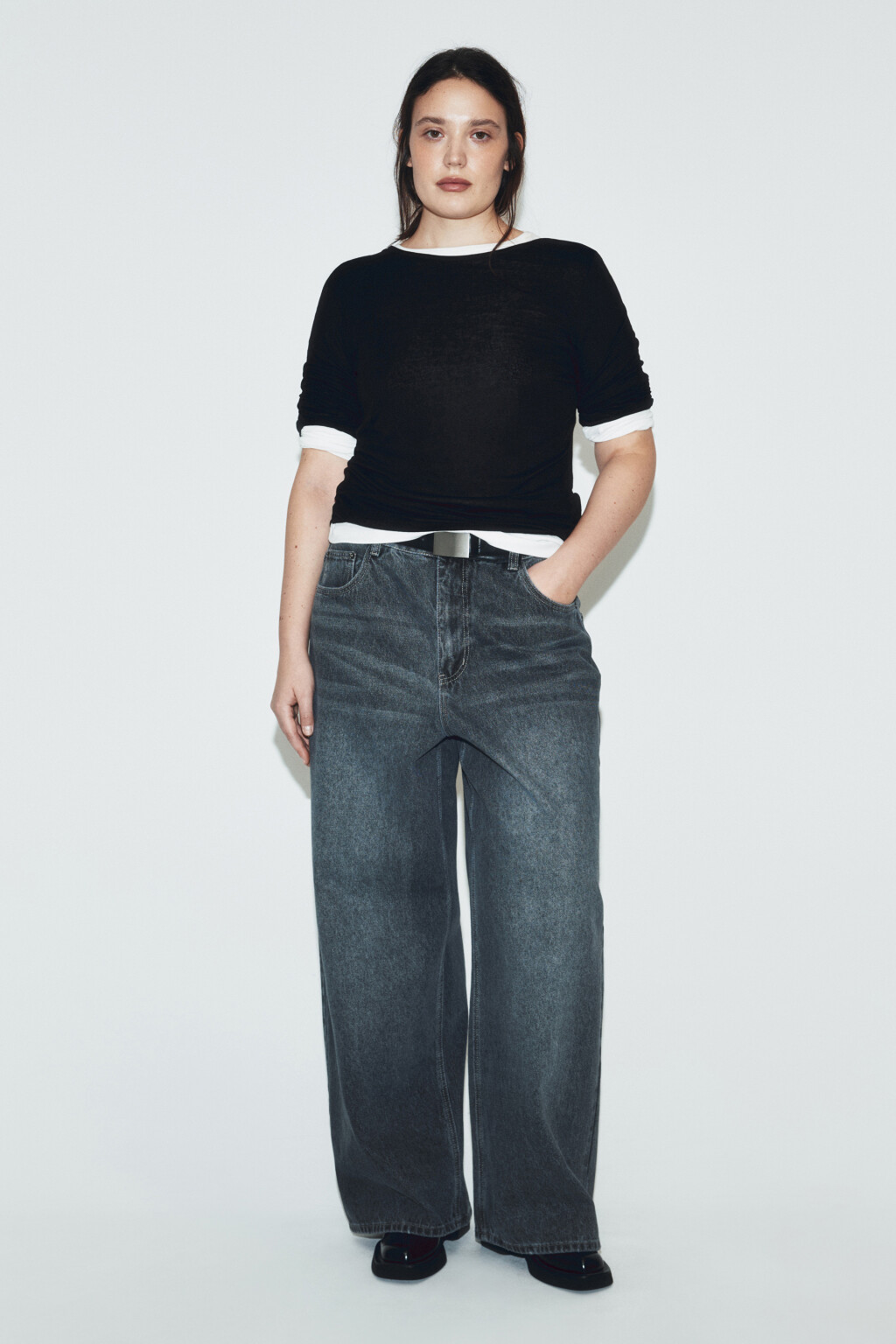 Джинсы baggy fit со средней посадкой - цвет серый - 4