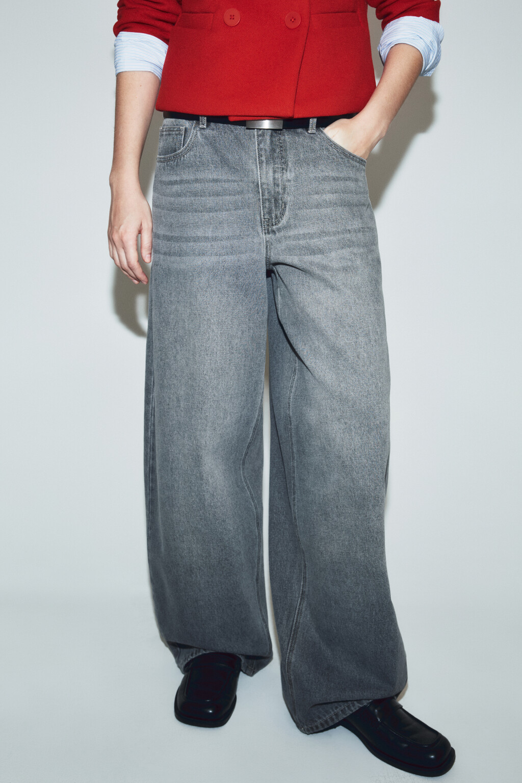 Джинсы baggy fit со средней посадкой - цвет серый - 2