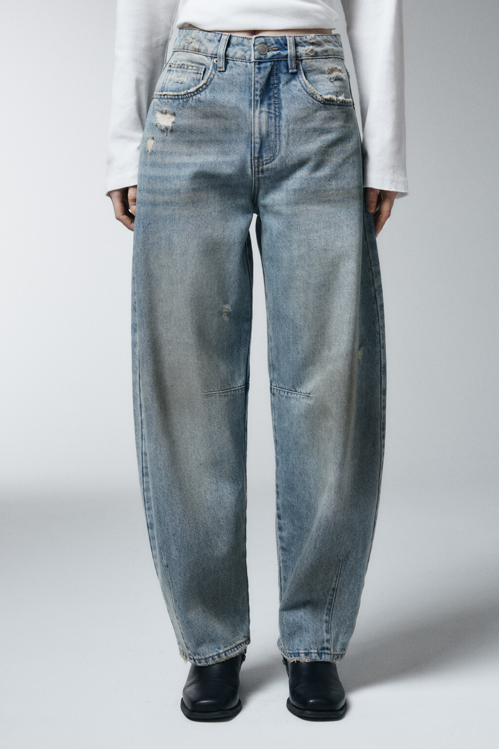 Джинсы barrel fit рваные с эффектом грязи - цвет синий - 4