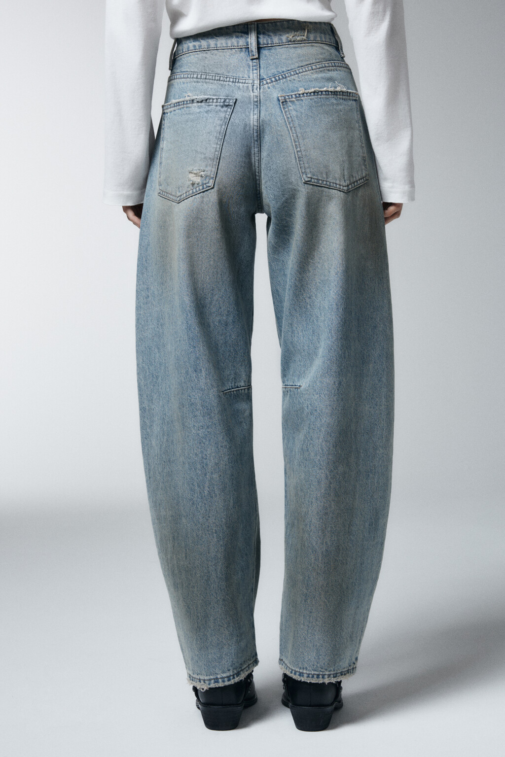 Джинсы barrel fit рваные с эффектом грязи - цвет синий - 5