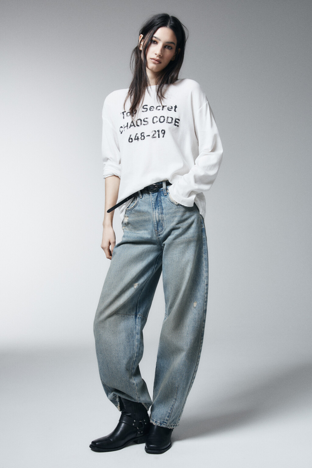 Джинсы barrel fit рваные с эффектом грязи - цвет синий - 6