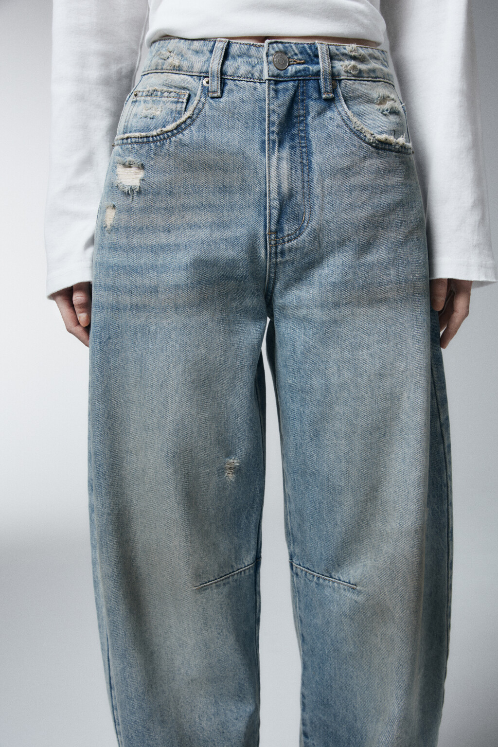 Джинсы barrel fit рваные с эффектом грязи - цвет синий - 7