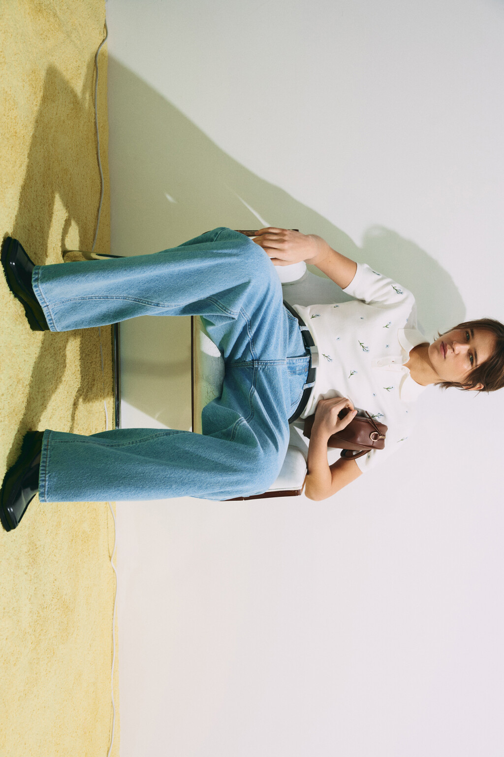 Джинсы straight fit со средней посадкой и вставками - цвет голубой - 2