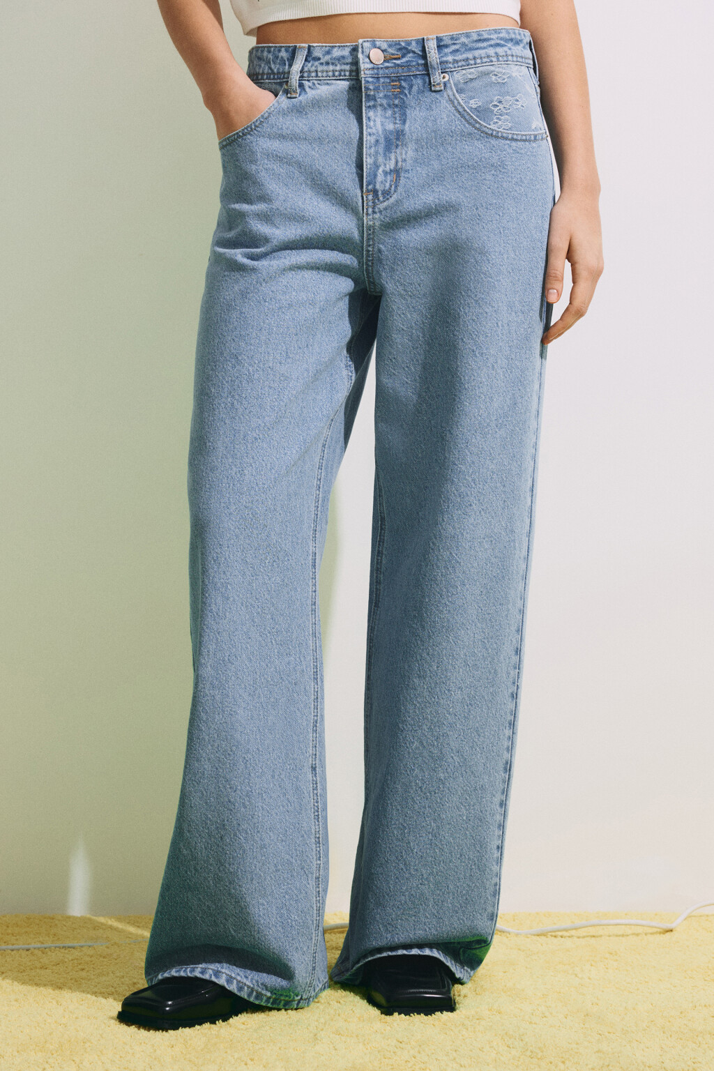 Джинсы straight fit со средней посадкой и вставками - цвет голубой - 3
