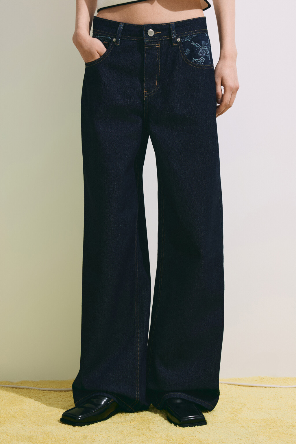 Джинсы straight fit со средней посадкой и вставками - цвет синий - 2