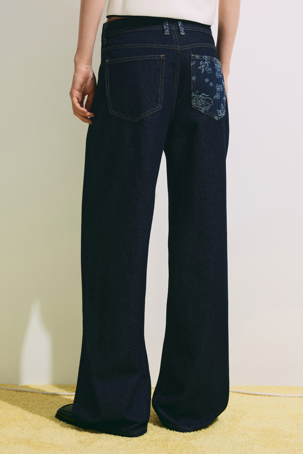 Джинсы straight fit со средней посадкой и вставками - цвет синий - 3