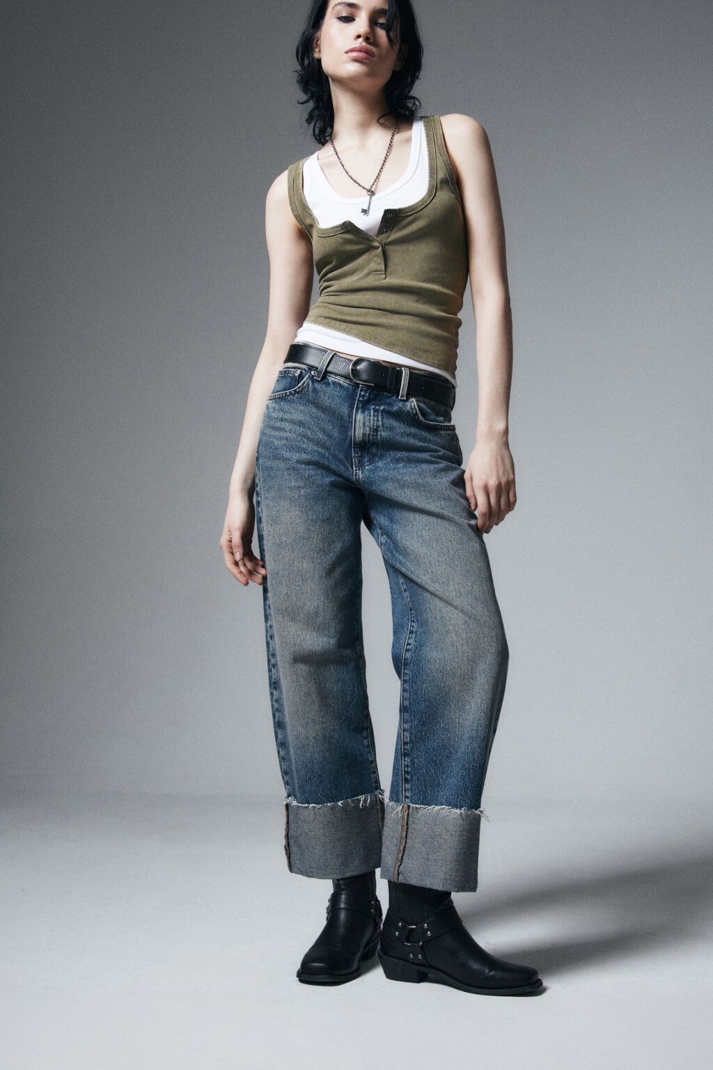 Джинсы straight fit со средней посадкой и подворотами - цвет голубой - 2