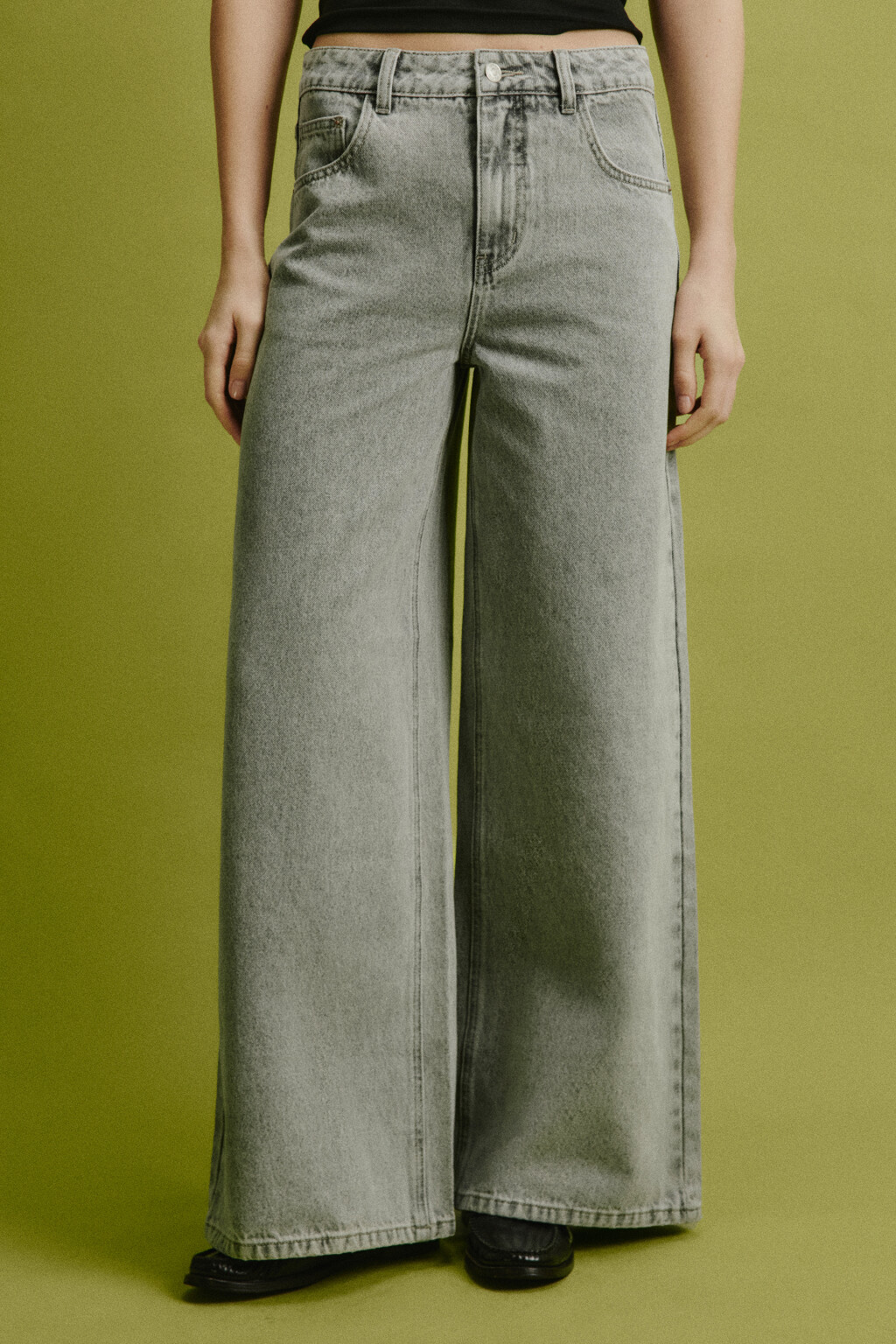 Джинсы wide leg со средней посадкой - цвет серый - 2