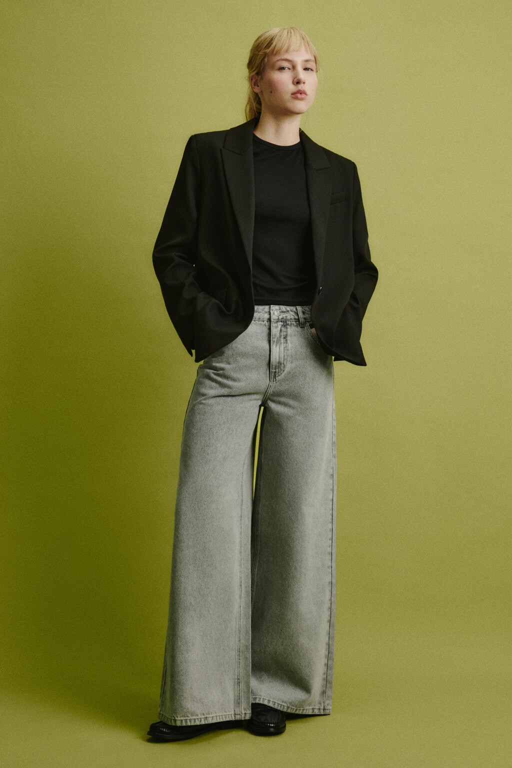 Джинсы wide leg со средней посадкой - цвет серый - 4