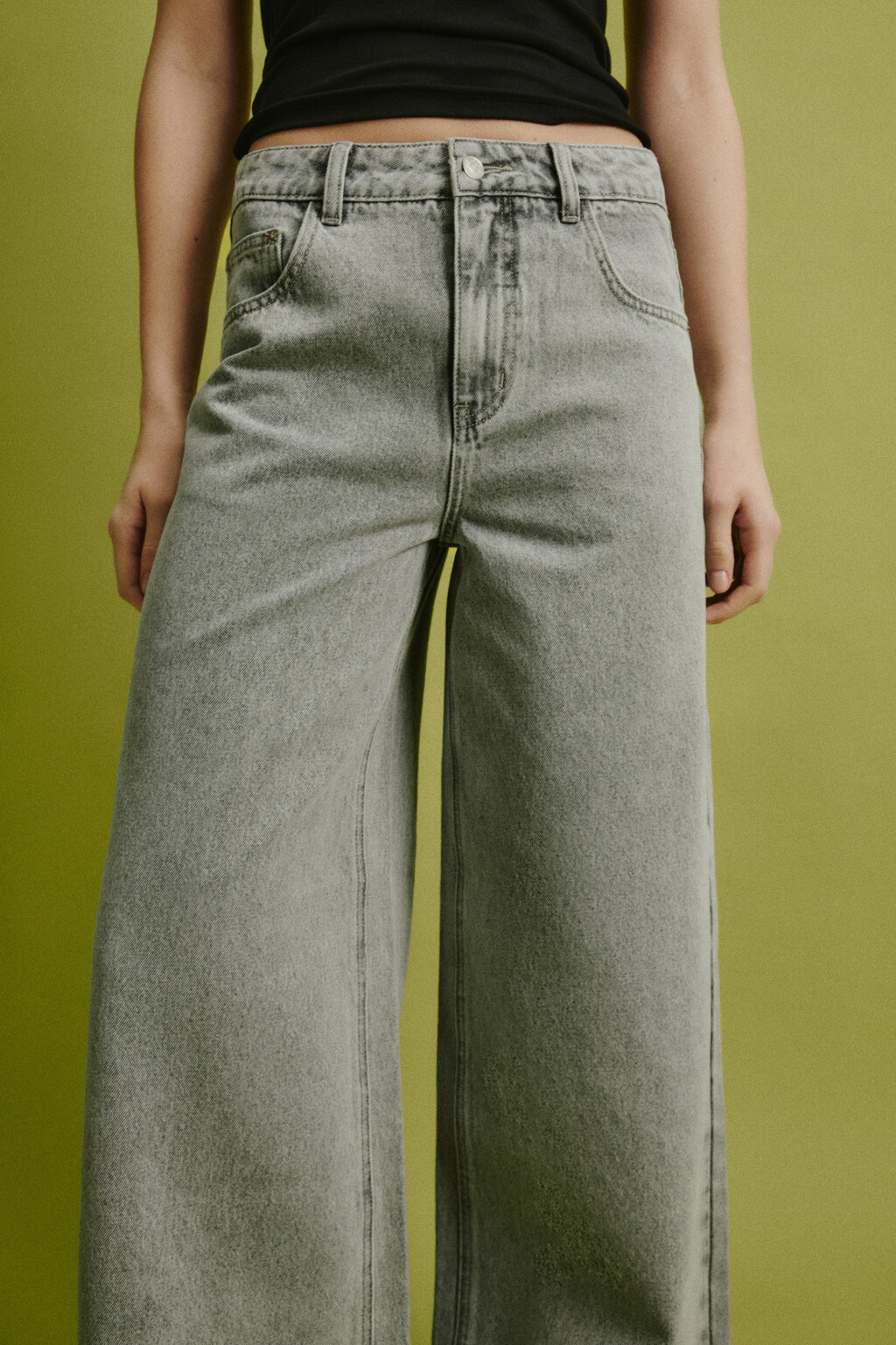Джинсы wide leg со средней посадкой - цвет серый - 5