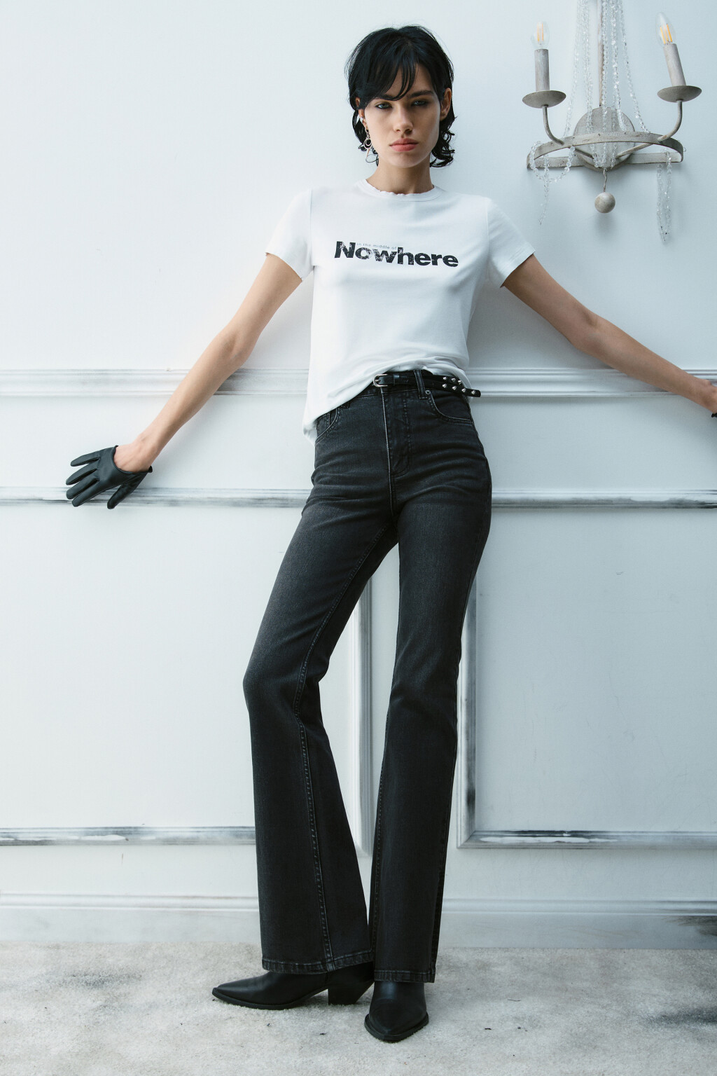 Джинсы клеш со средней посадкой - цвет серый - 1