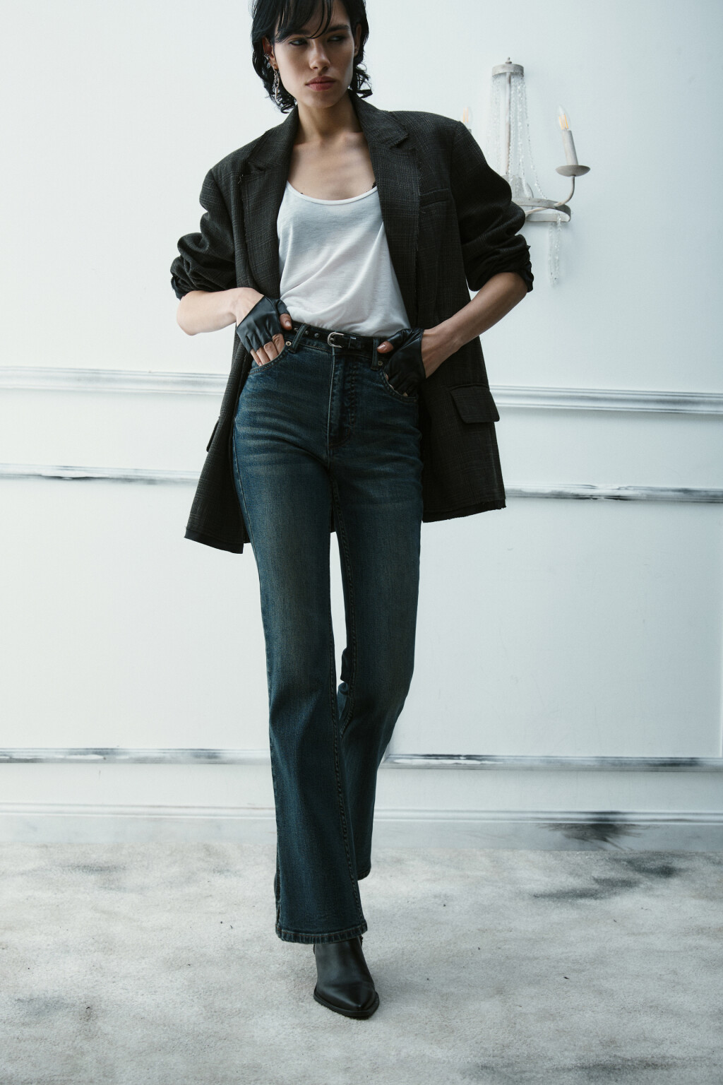 Джинсы клеш со средней посадкой - цвет темный тинт - 1