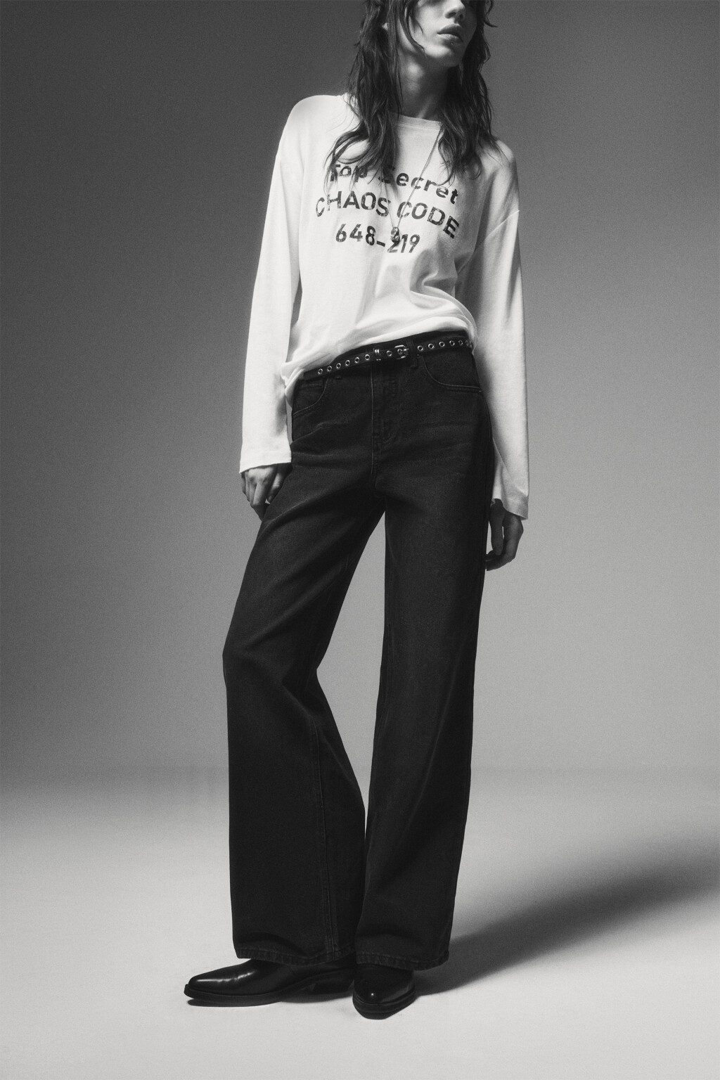 Джинсы широкие со средней посадкой - цвет черный - 1