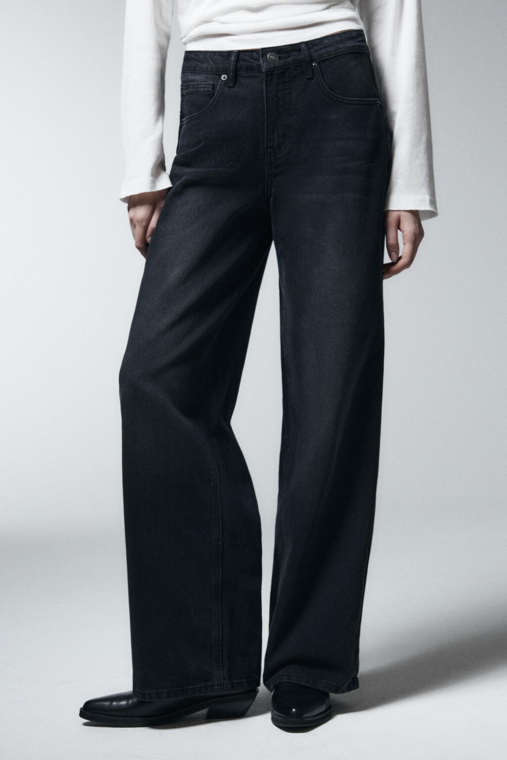 Джинсы широкие со средней посадкой - цвет черный - 2