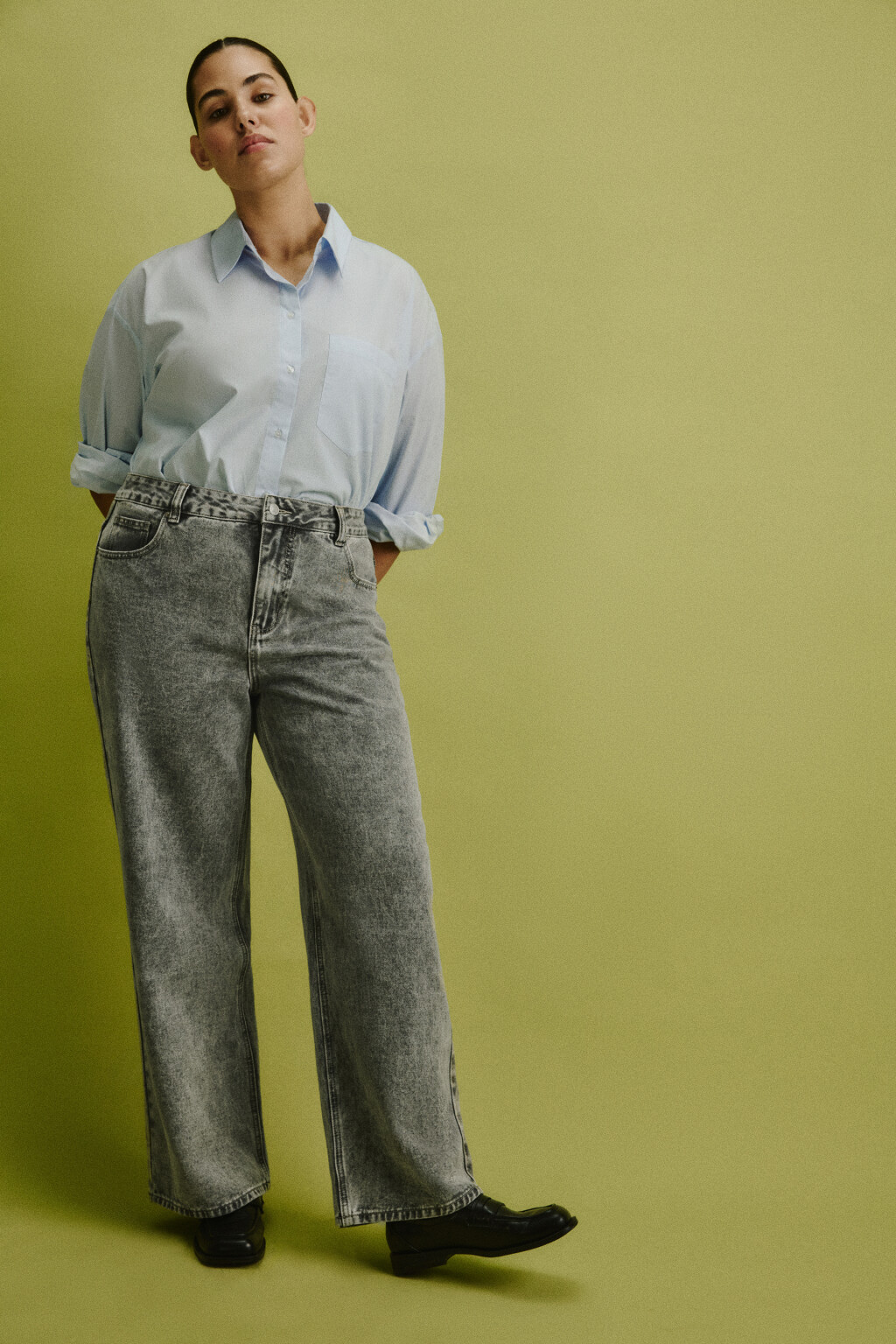 Джинсы straight fit со средней посадкой - цвет серый - 1