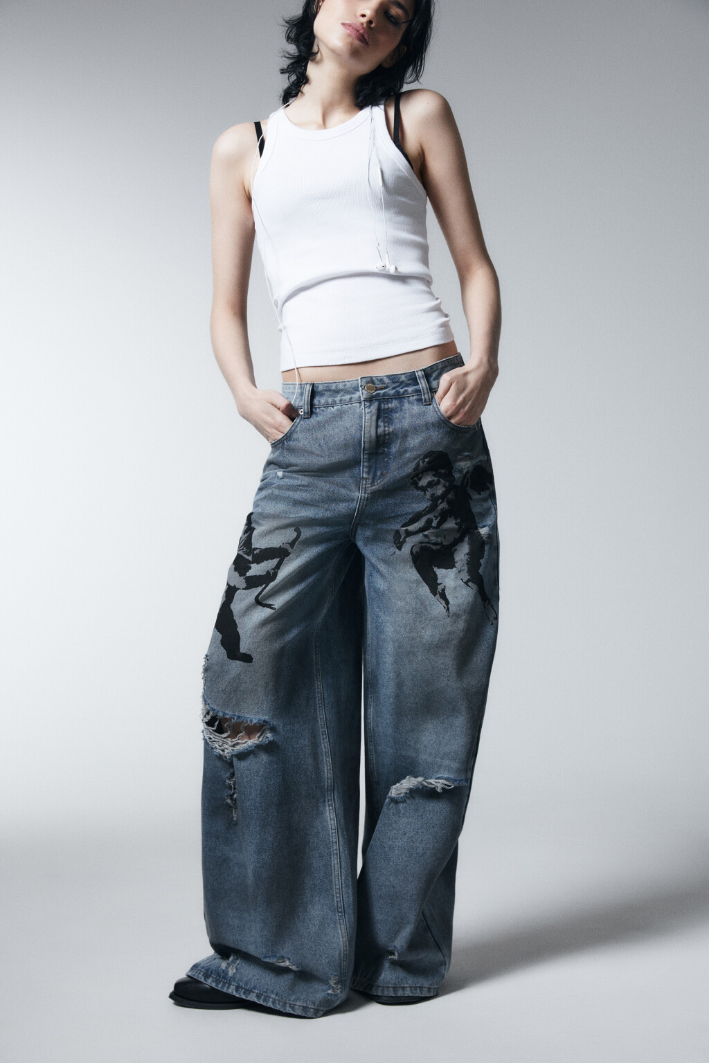 Джинсы baggy fit со средней посадкой рваные - цвет синий - 2