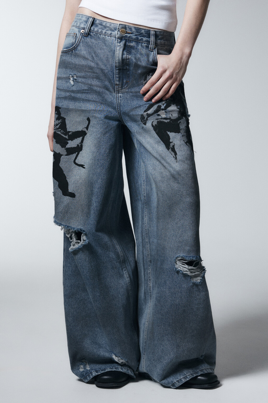 Джинсы baggy fit со средней посадкой рваные - цвет синий - 3