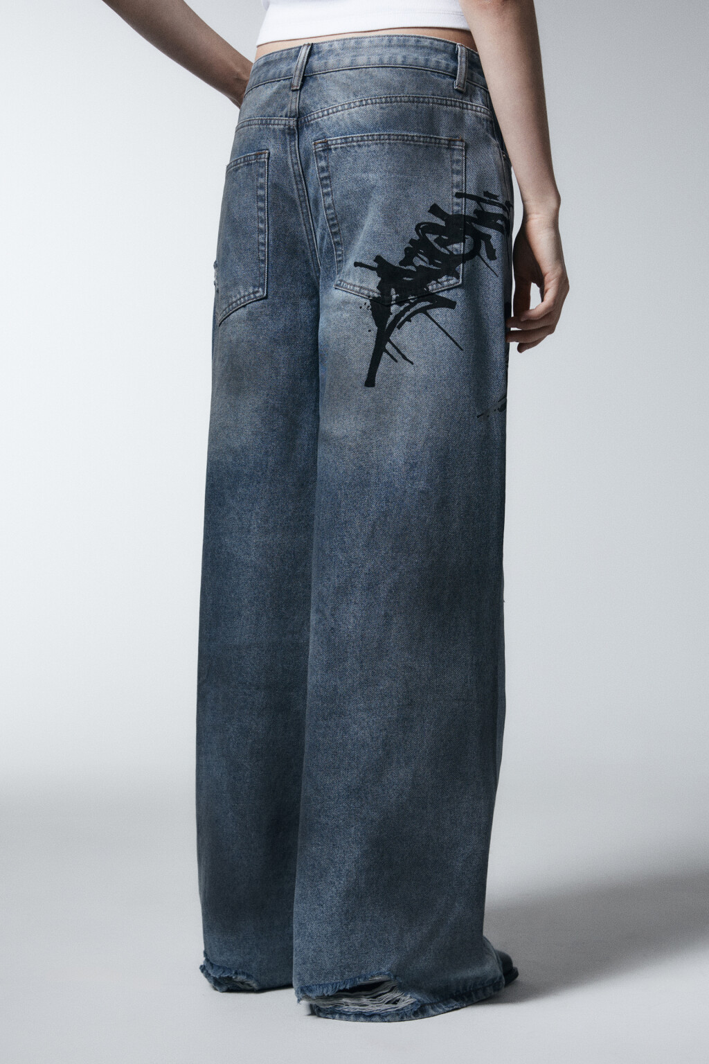 Джинсы baggy fit со средней посадкой рваные - цвет синий - 4
