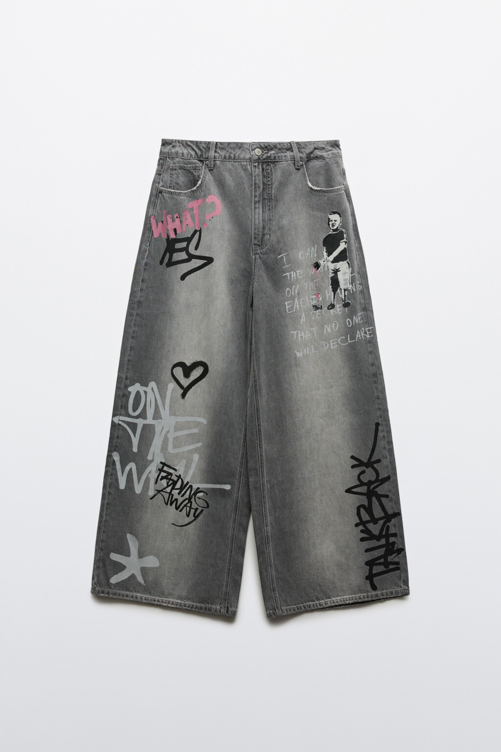 Джинсы baggy fit со средней посадкой и принтом - цвет серый - 10