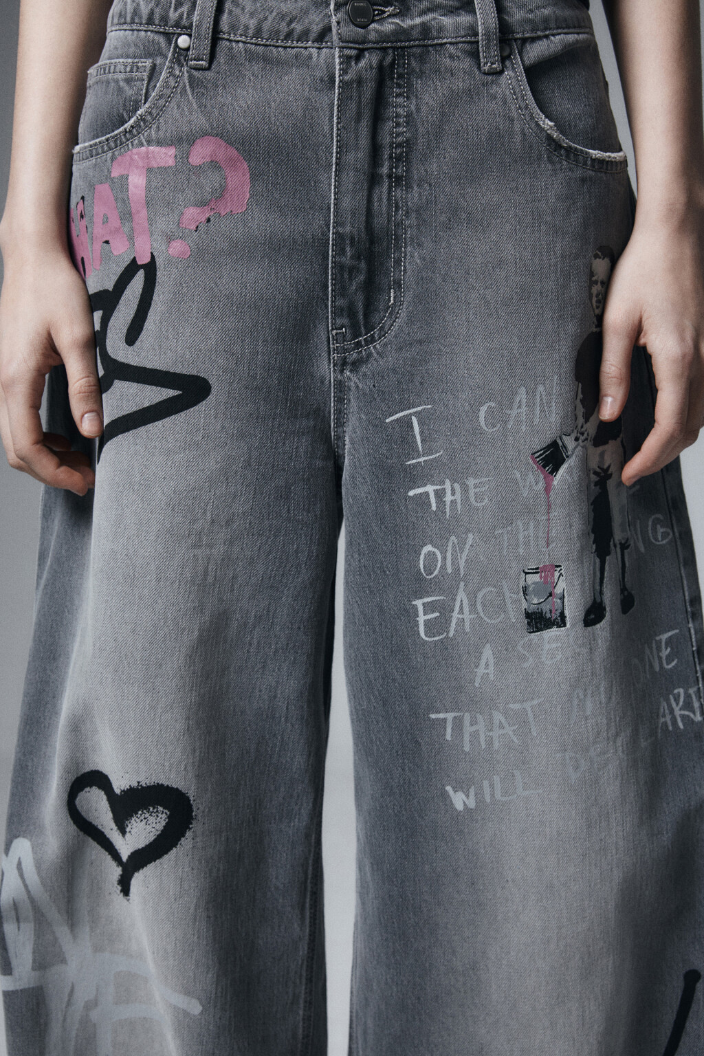 Джинсы baggy fit со средней посадкой и принтом - цвет серый - 7