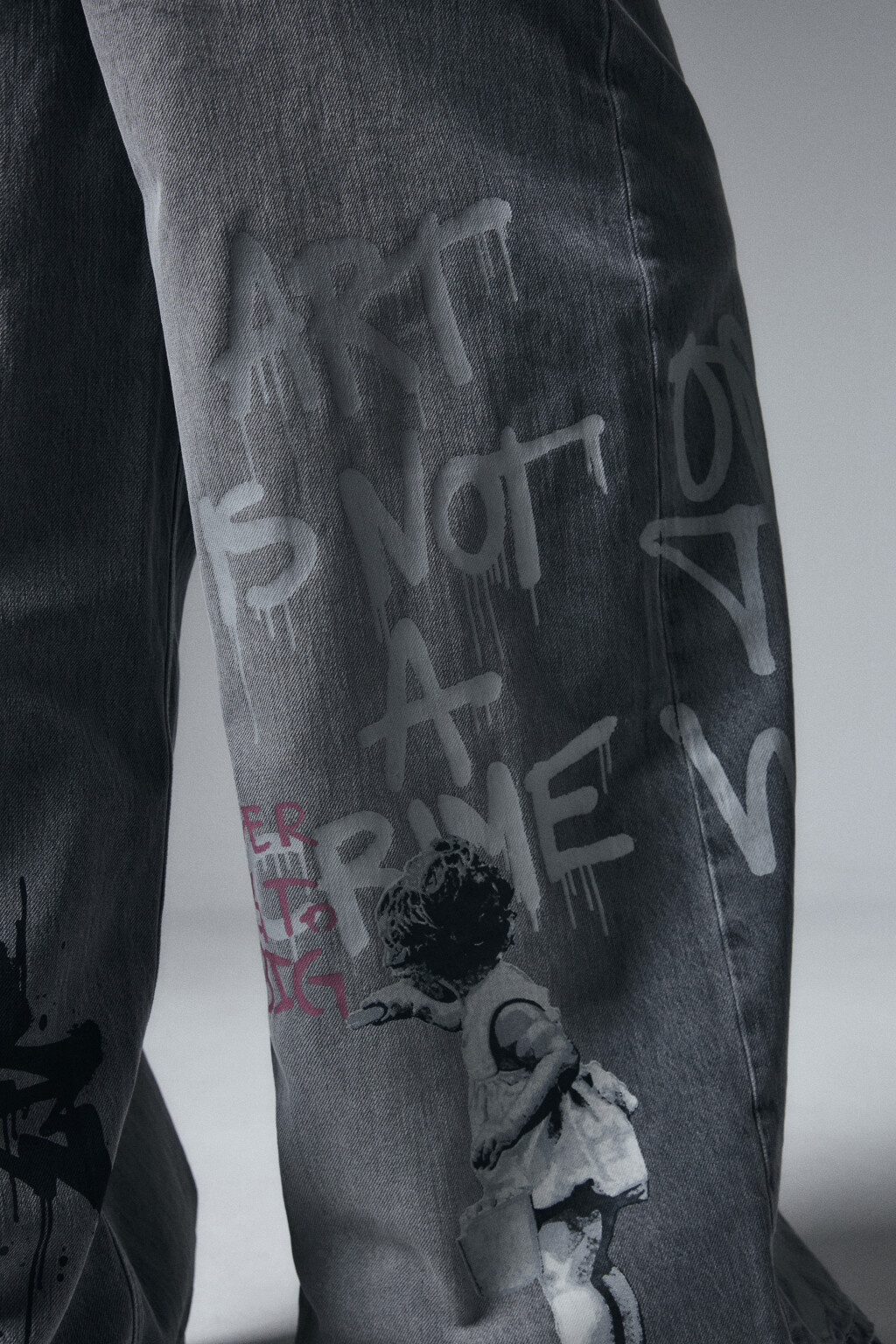 Джинсы baggy fit со средней посадкой и принтом - цвет серый - 9