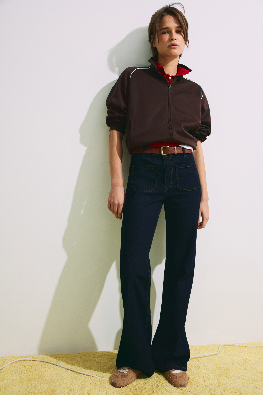 Джинсы клеш со средней посадкой и ремнем - цвет синий - 1