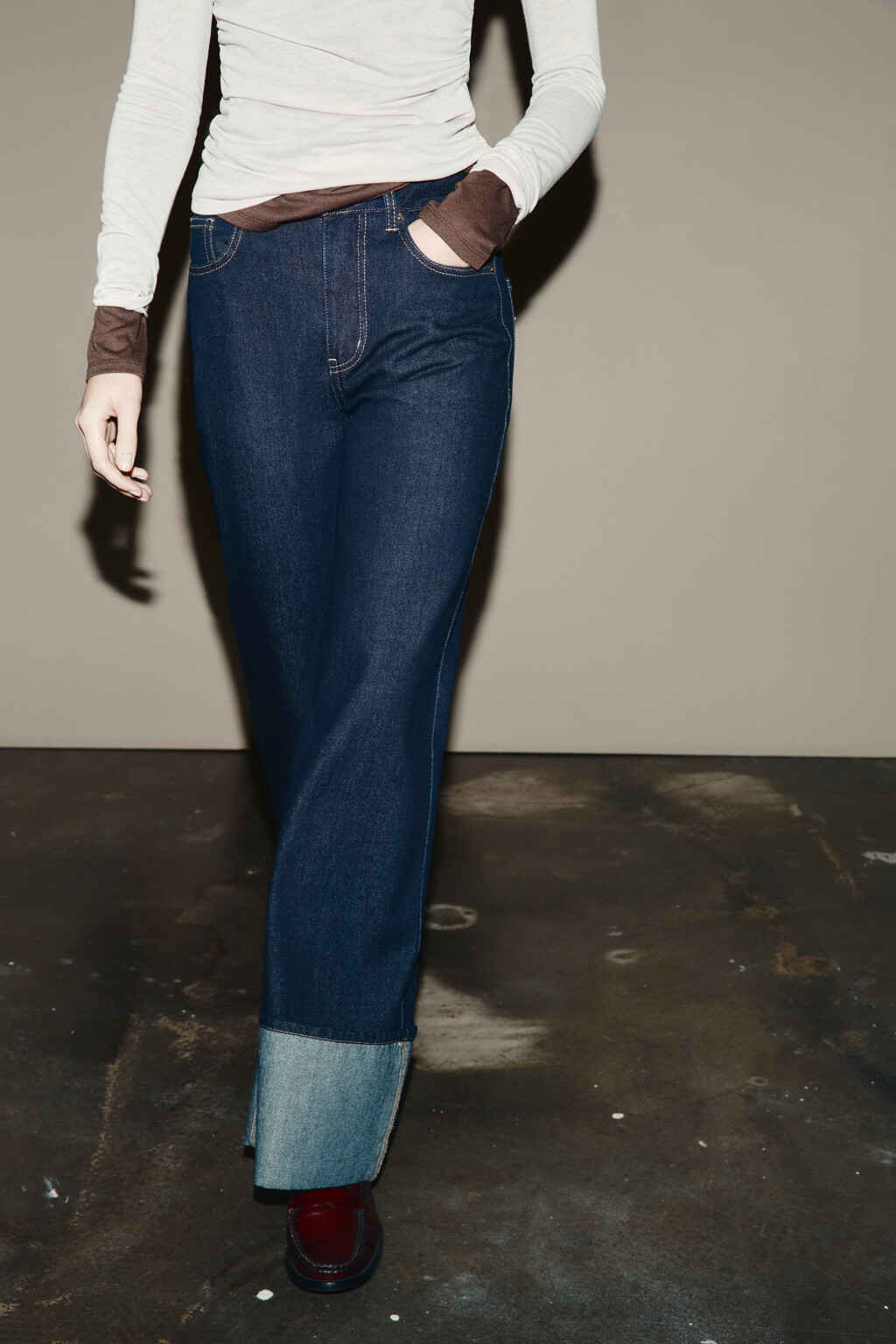 Джинсы wide leg со средней посадкой и подворотами - цвет синий - 1