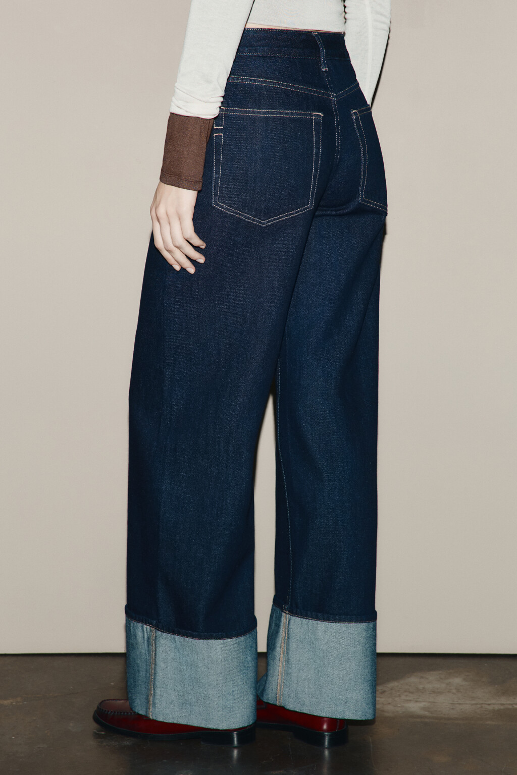 Джинсы wide leg со средней посадкой и подворотами - цвет синий - 5