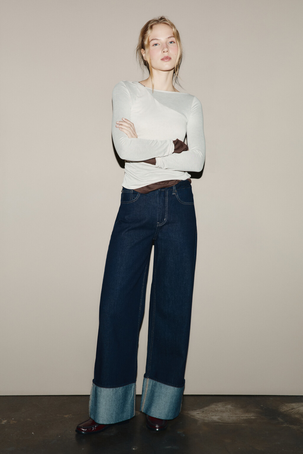 Джинсы wide leg со средней посадкой и подворотами - цвет синий - 6