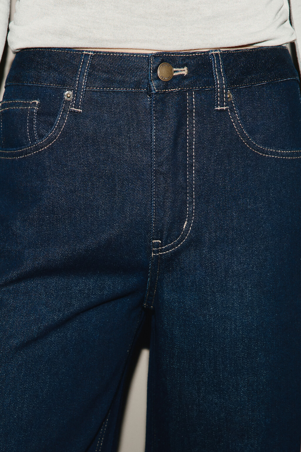 Джинсы wide leg со средней посадкой и подворотами - цвет синий - 7