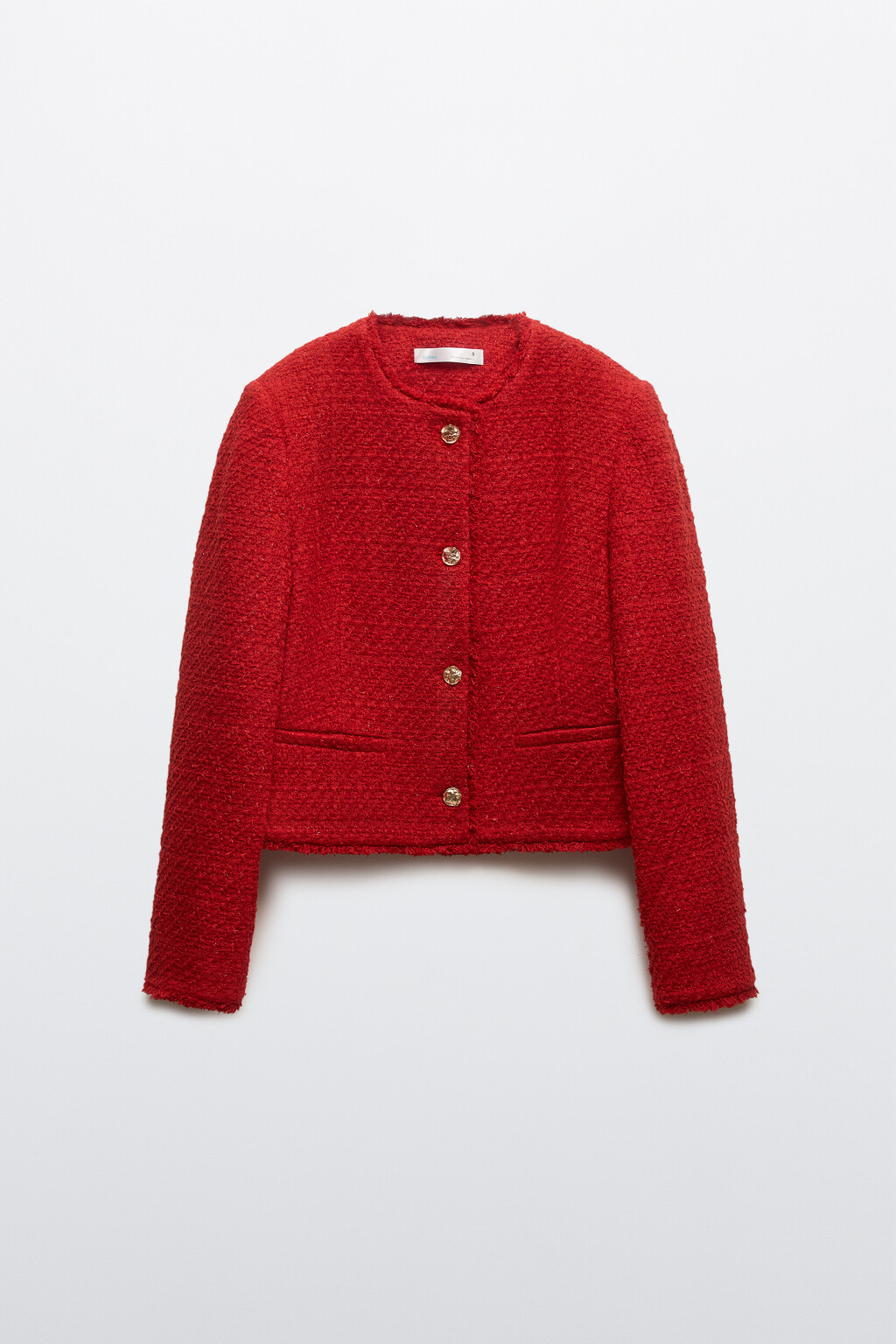 Жакет твидовый укороченный с шерстью - цвет красный - 8