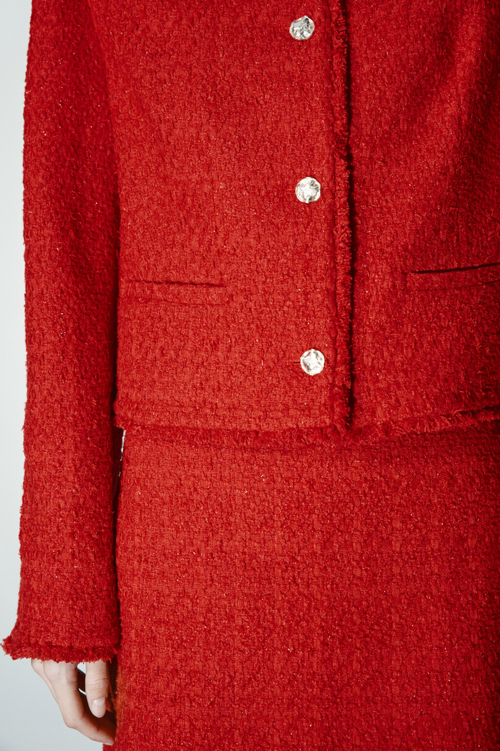 Жакет твидовый укороченный с шерстью - цвет красный - 7