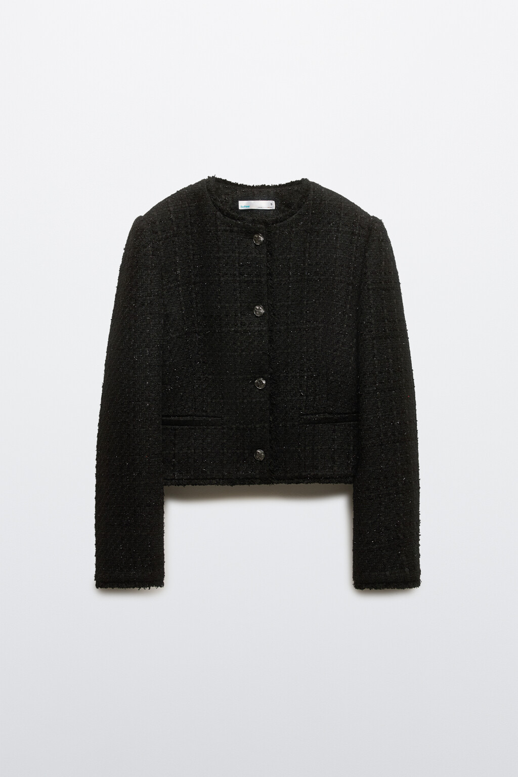 Жакет твидовый укороченный с шерстью - цвет черный - 7