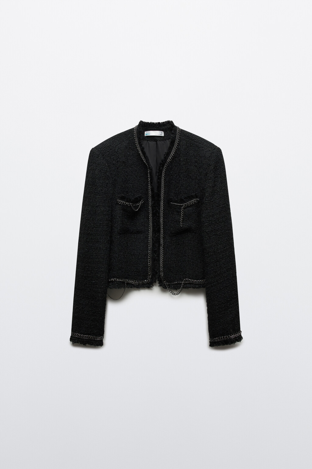 Жакет твидовый с цепями и бахромой - цвет черный - 8