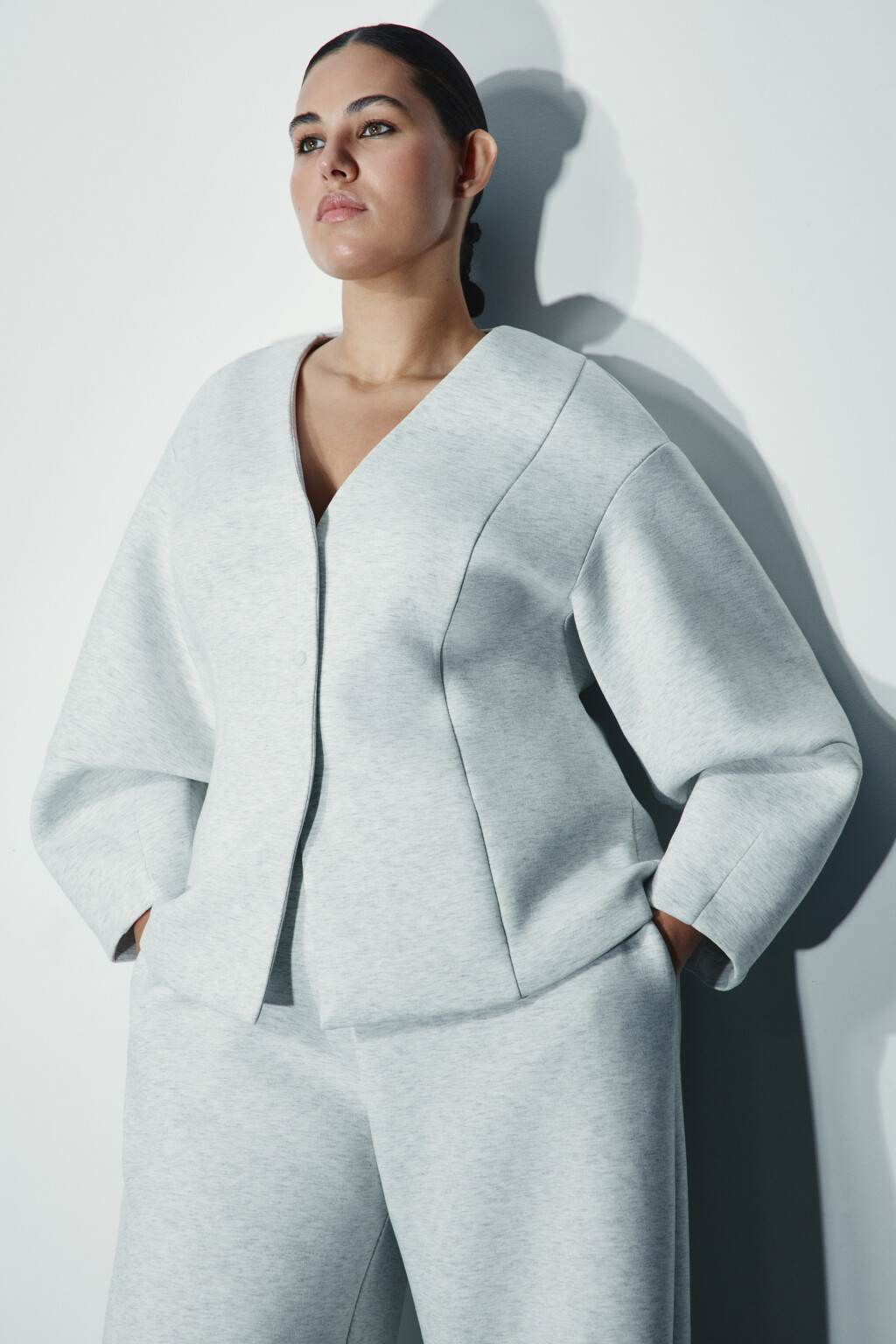 Пиджак приталенный с объемными рукавами - цвет серый - 1