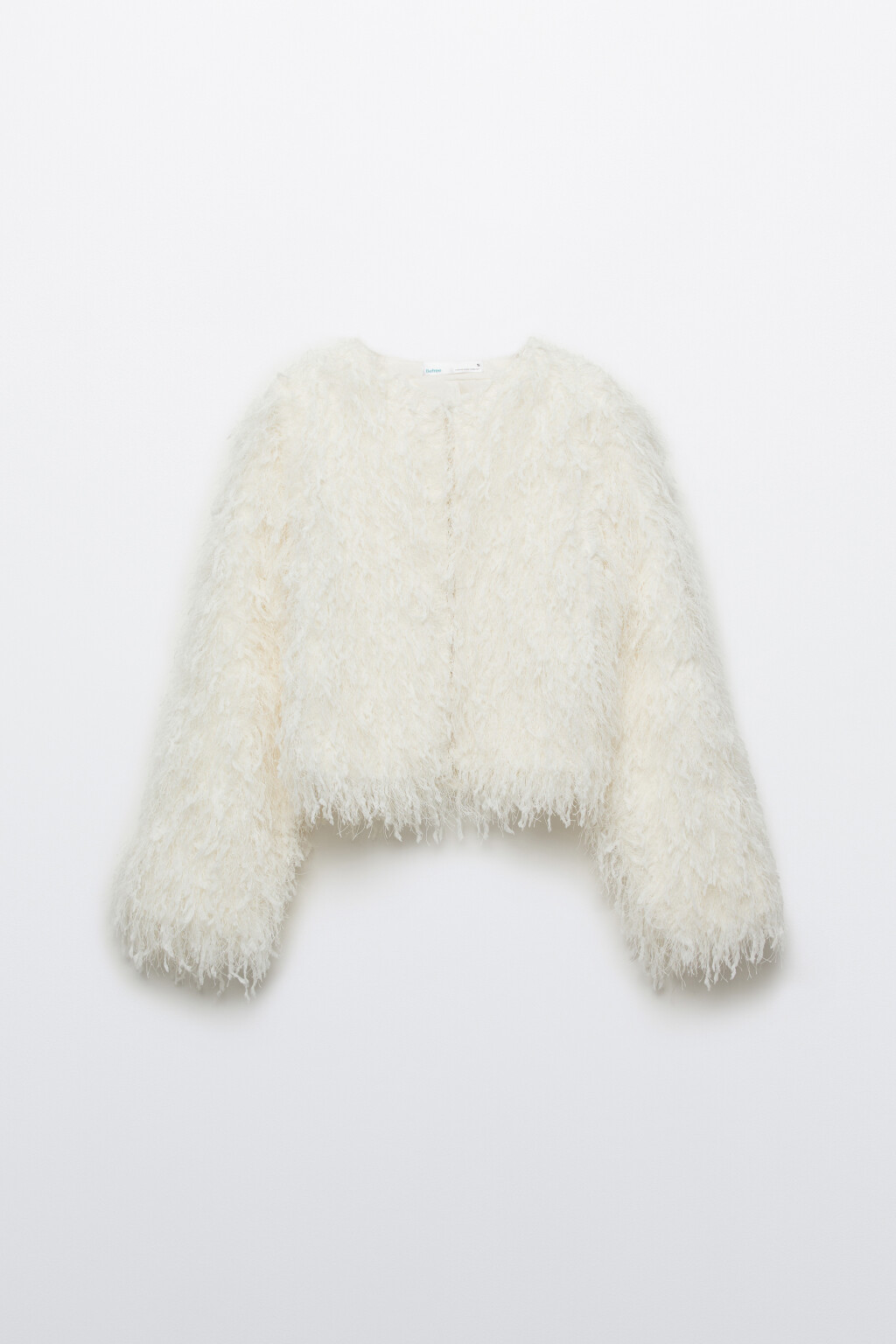 Жакет на крючках пушистый с бахромой - цвет молочный - 1