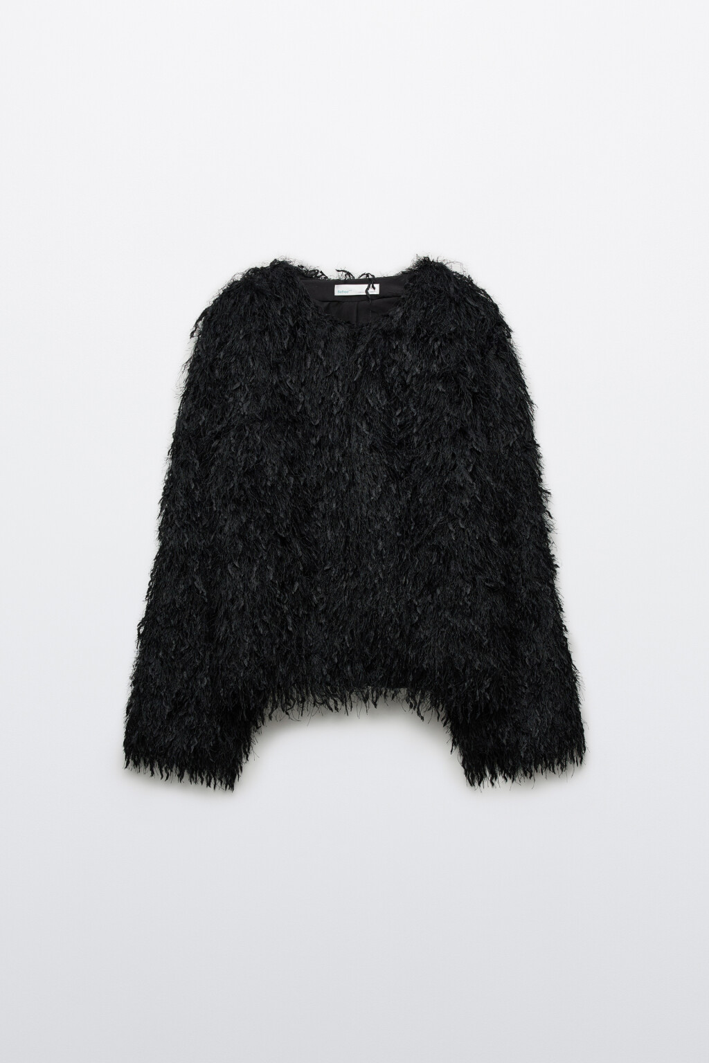 Жакет на крючках пушистый с бахромой - цвет черный - 1
