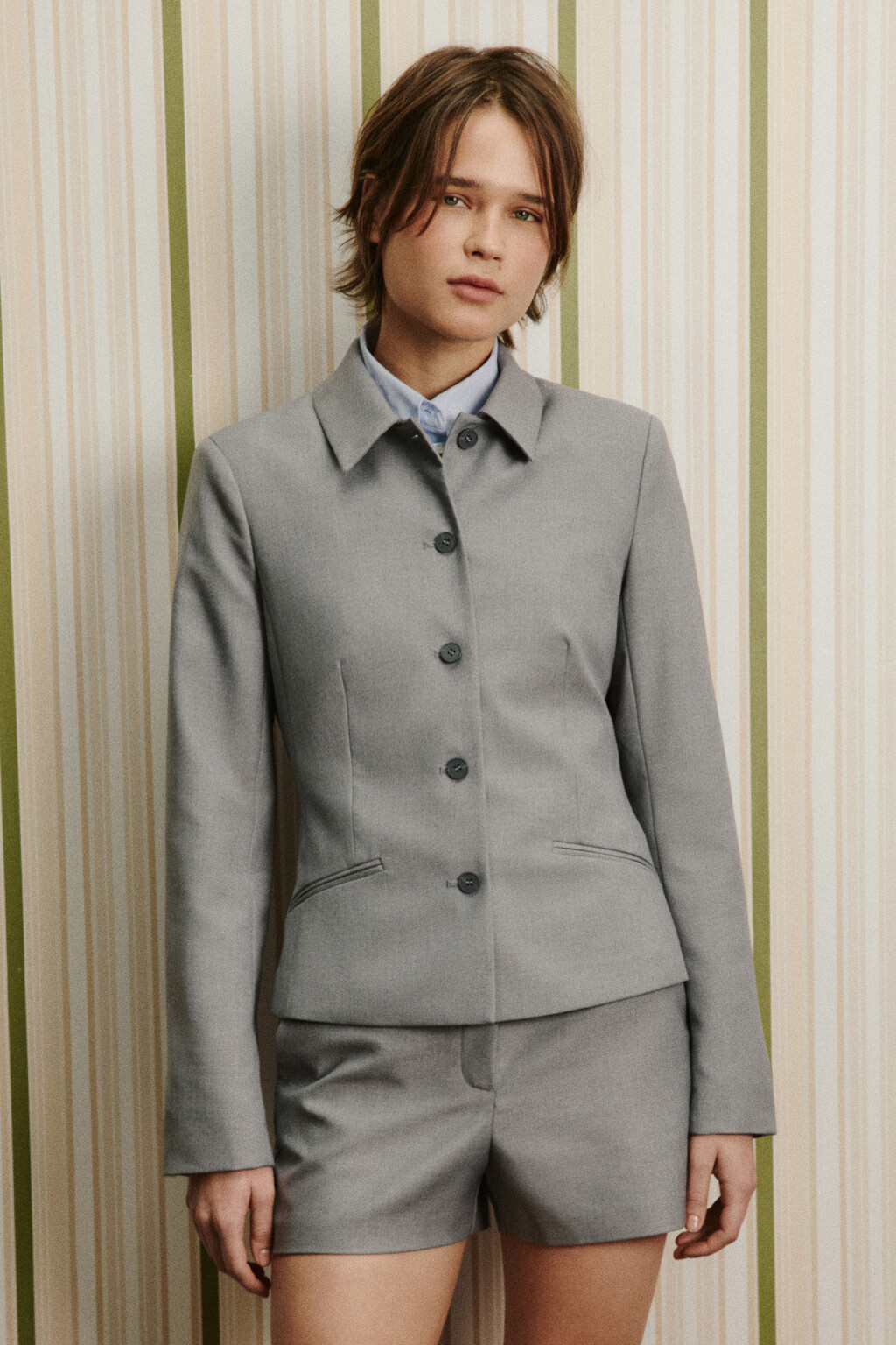 Пиджак прямой из костюмной ткани - цвет серый - 3