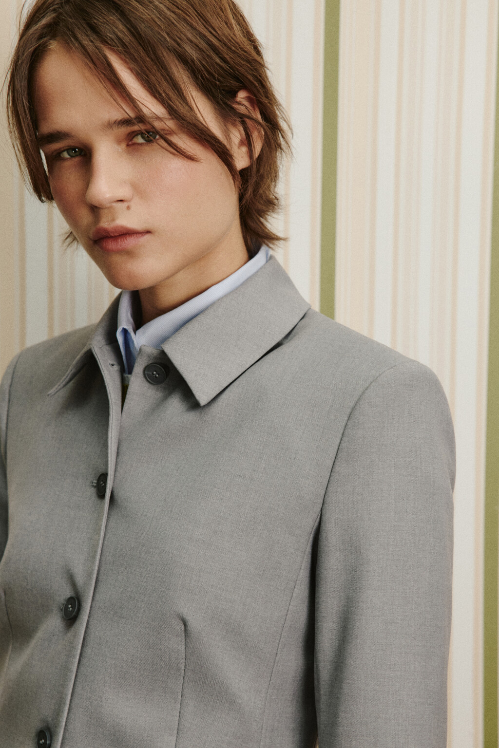 Пиджак прямой из костюмной ткани - цвет серый - 6
