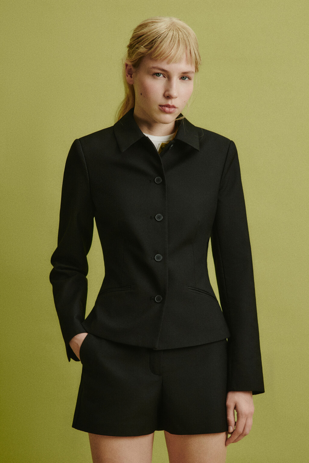 Пиджак прямой из костюмной ткани - цвет черный - 4