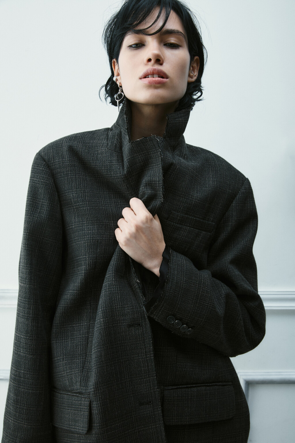 Пиджак oversize с открытыми срезами - цвет коричневый - 1