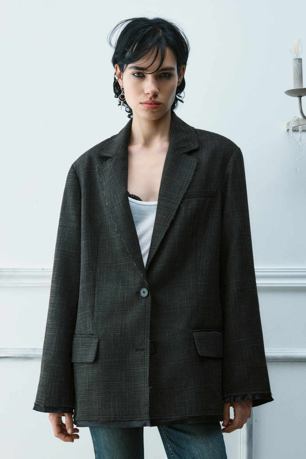 Пиджак oversize с открытыми срезами - цвет коричневый - 3