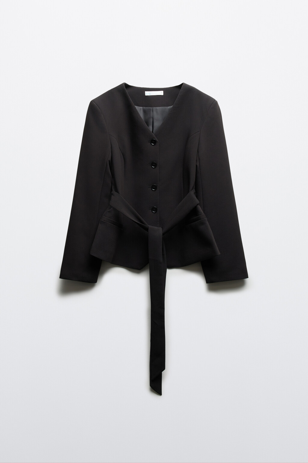 Жакет приталенный с поясом - цвет черный - 1