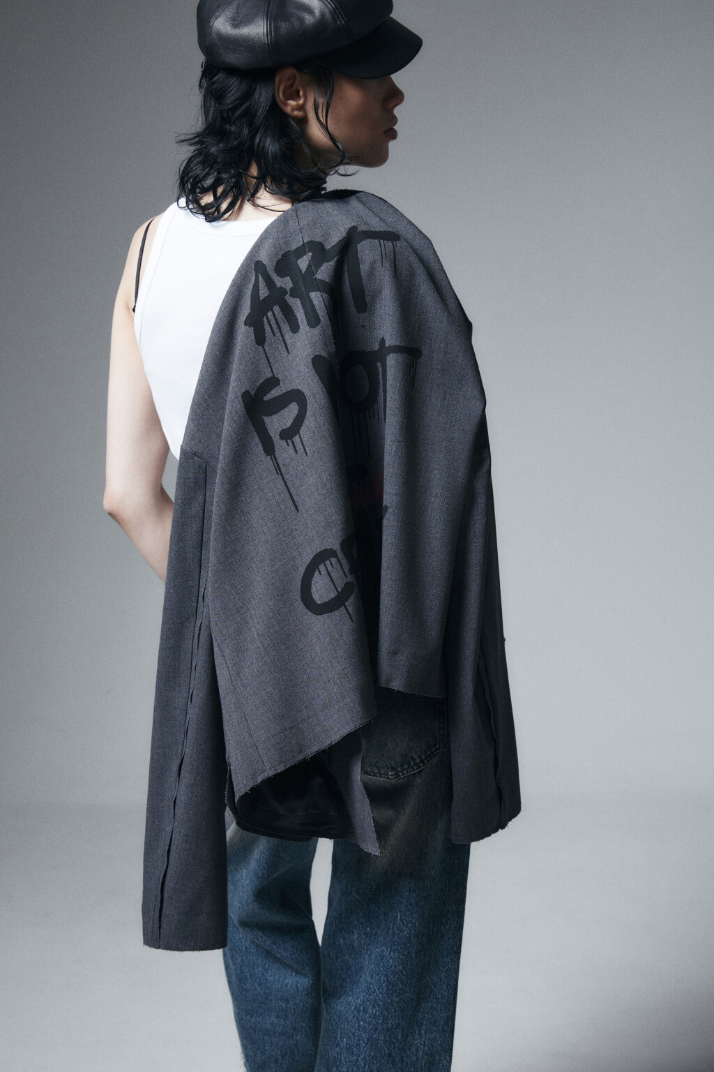 Пиджак oversize из костюмной ткани с принтом - цвет серый - 2